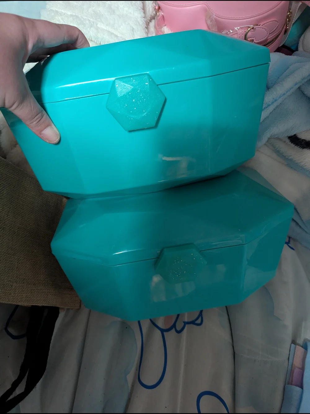 Teal Gem-Shaped Makeup Cases Craft Storage Boxes